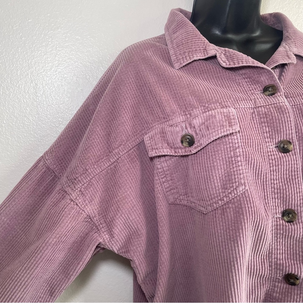 American Eagle Cropped Corduroy Shacket Jacket Mauve Pink Raw Hem Medium - Picture 5 of 9